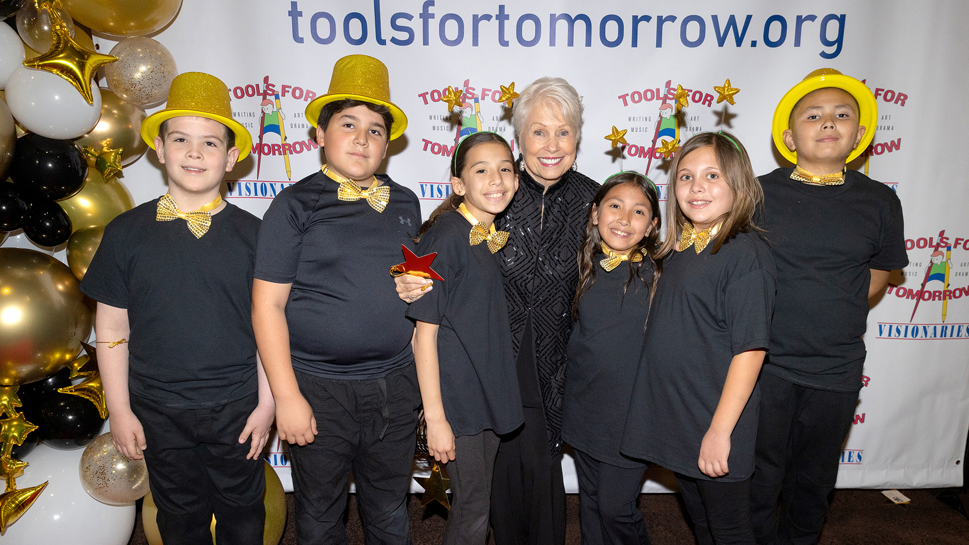 Joyce Bulifant with Tools For Tomorrow students at gala 2024 photo by Lani Garfield 16x9