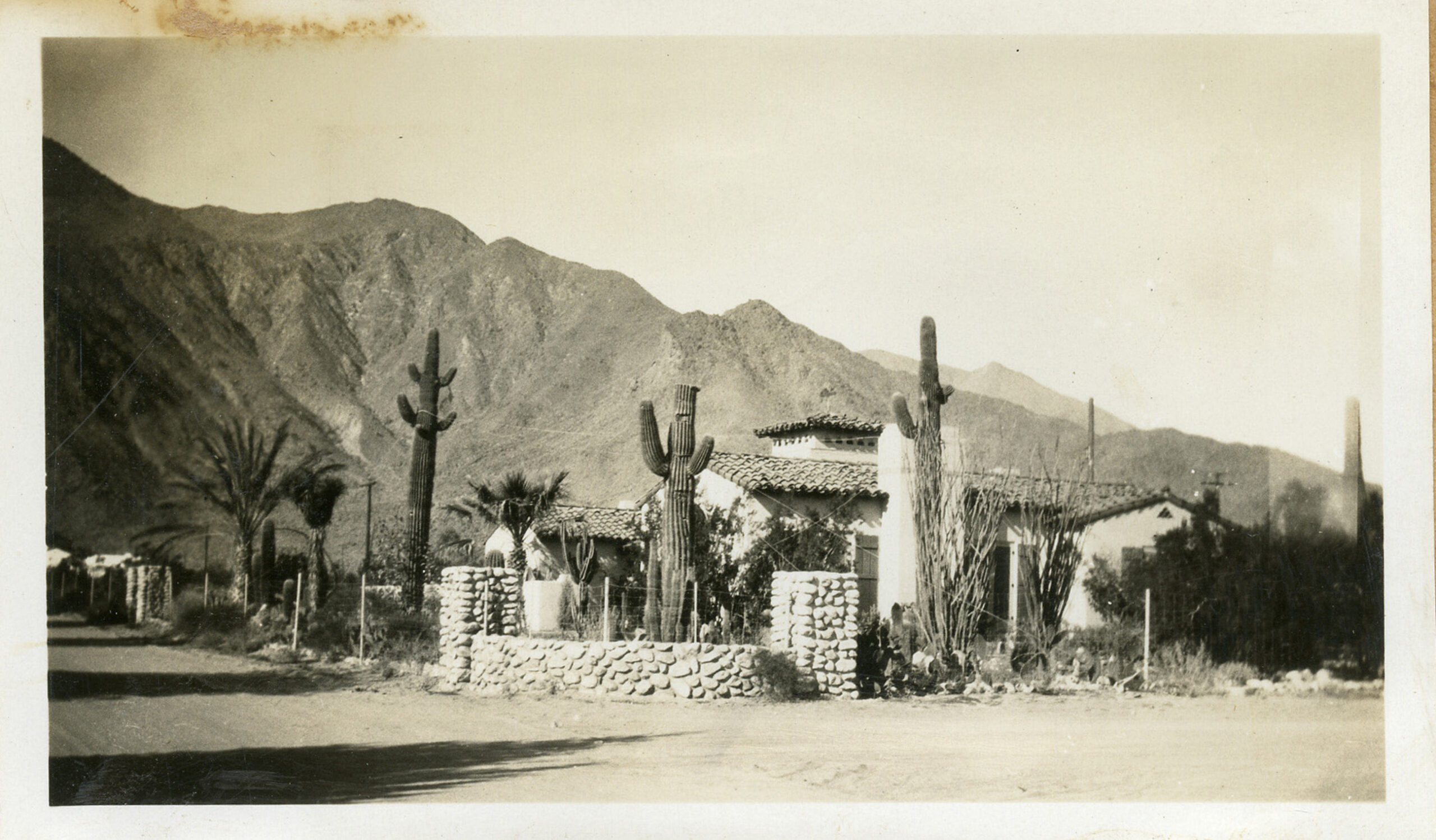 Spanish estate in Palm Springs landscape with Cactus - 1929